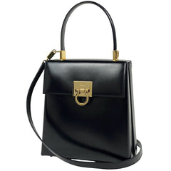 サルヴァトーレフェラガモ ガンチーニ ハンドバッグ 2WAY ショルダーバッグ ハンドバッグ レザー ブラック 8658 レディース 【中古】brbag