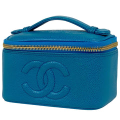 シャネル ココマーク バニティバッグ メイク 小物入れ ミニ 化粧ポーチ キャビアスキン ブルー レディース 【中古】brbag