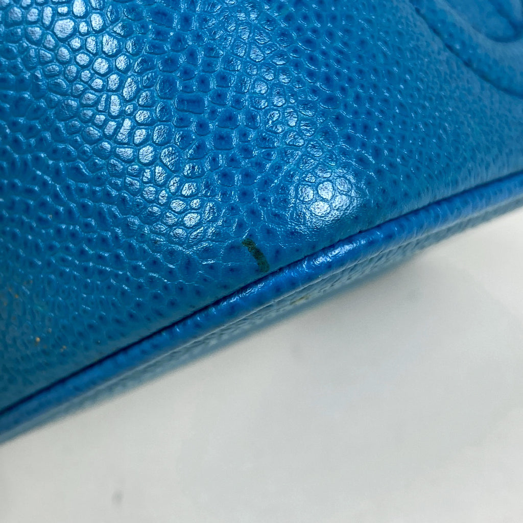 シャネル ココマーク バニティバッグ メイク 小物入れ ミニ 化粧ポーチ キャビアスキン ブルー レディース 【中古】brbag