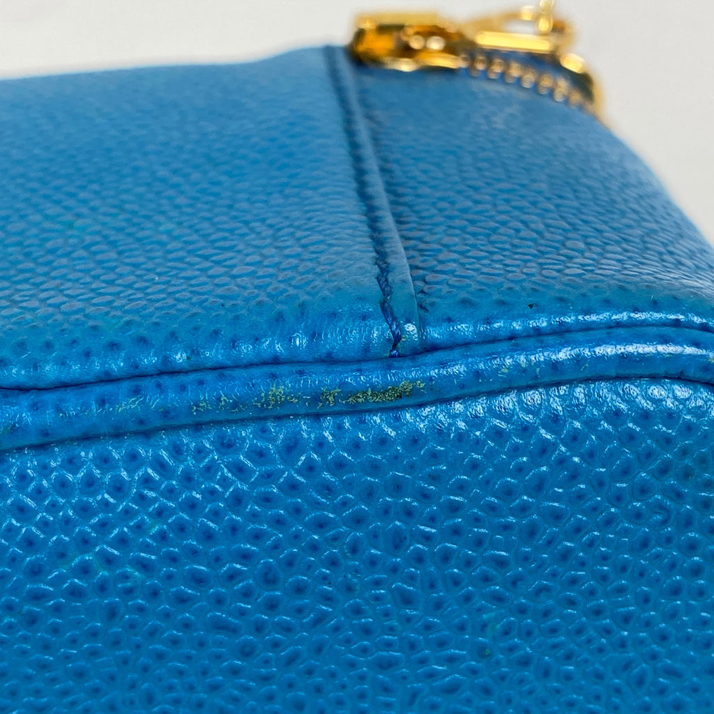 シャネル ココマーク バニティバッグ メイク 小物入れ ミニ 化粧ポーチ キャビアスキン ブルー レディース 【中古】brbag