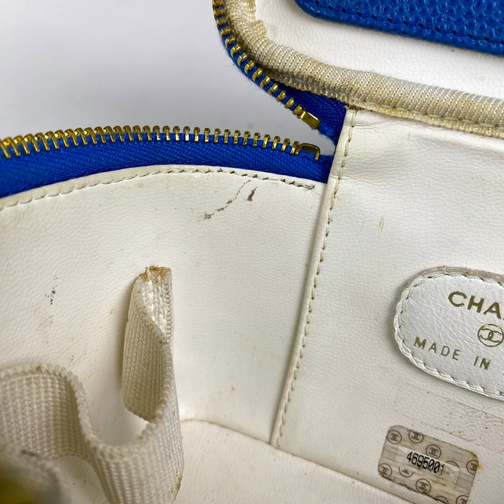 シャネル ココマーク バニティバッグ メイク 小物入れ ミニ 化粧ポーチ キャビアスキン ブルー レディース 【中古】brbag