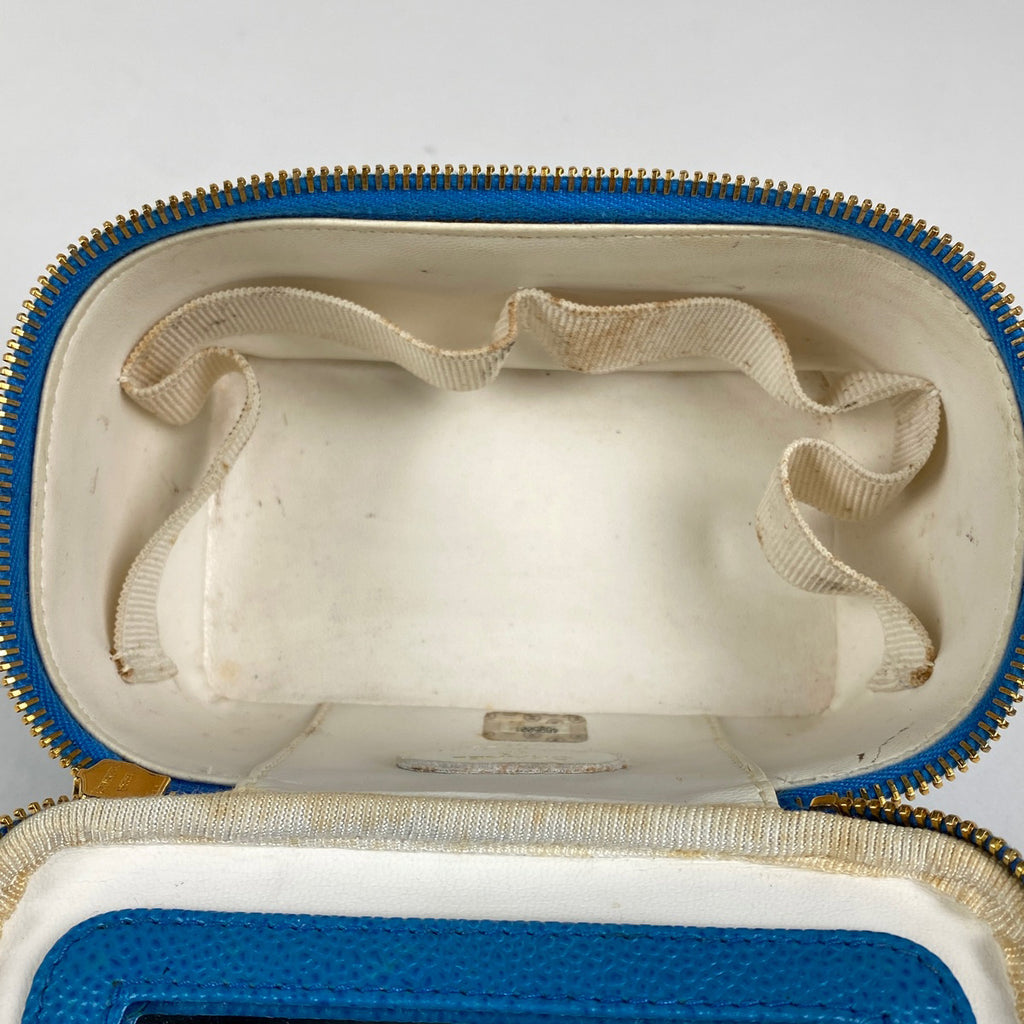 シャネル ココマーク バニティバッグ メイク 小物入れ ミニ 化粧ポーチ キャビアスキン ブルー レディース 【中古】brbag