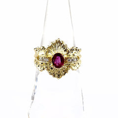 ルビー デザインリング YG イエローゴールド 指輪 メレダイヤ リング 11.5号 K18 ルビー ダイヤモンド レディース ノンブランドジュエリー 【中古】nbjwl