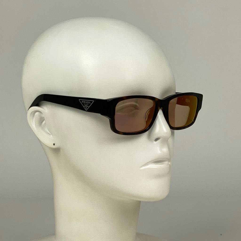 プラダ ロゴ プレート メガネ アイウェア カラーレンズ VPR 07Z-F 眼鏡 プラスチック ブラウン ブラック レディース 【中古】brbag