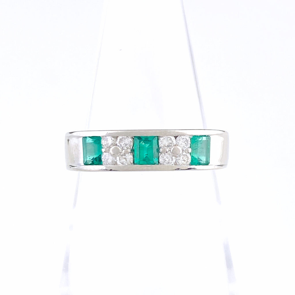 エメラルド デザインリング プラチナ 指輪 メレダイヤ リング 12号 Pt900 エメラルド ダイヤモンド レディース 【中古】nbjwl