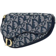 クリスチャンディオール トロッター柄 サドルポーチ ミニ 小物入れ 化粧ポーチ キャンバス ネイビー レディース 【中古】brbag