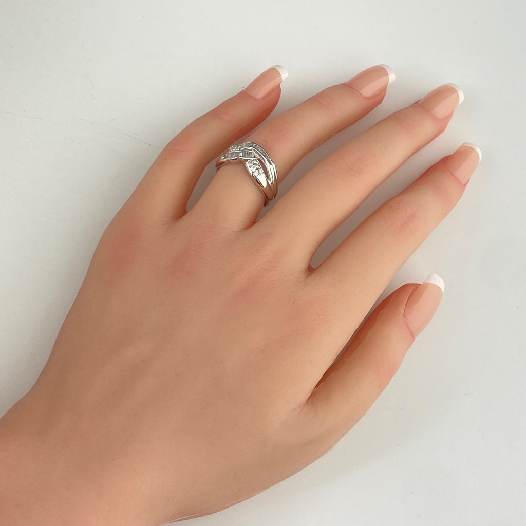 メレダイヤ デザインリング プラチナ 指輪 リング 14号 Pt900 ダイヤモンド レディース 【中古】nbjwl