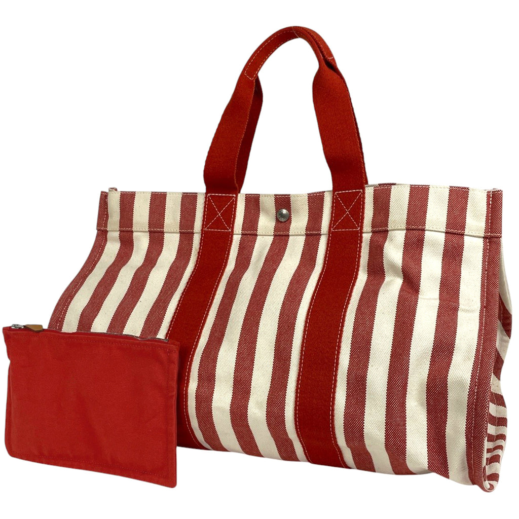 エルメス カンヌ GM ハンドバッグ トートバッグ キャンバス レッド アイボリー レディース 【中古】brbag