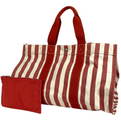 エルメス カンヌ GM ハンドバッグ トートバッグ キャンバス レッド アイボリー レディース 【中古】brbag