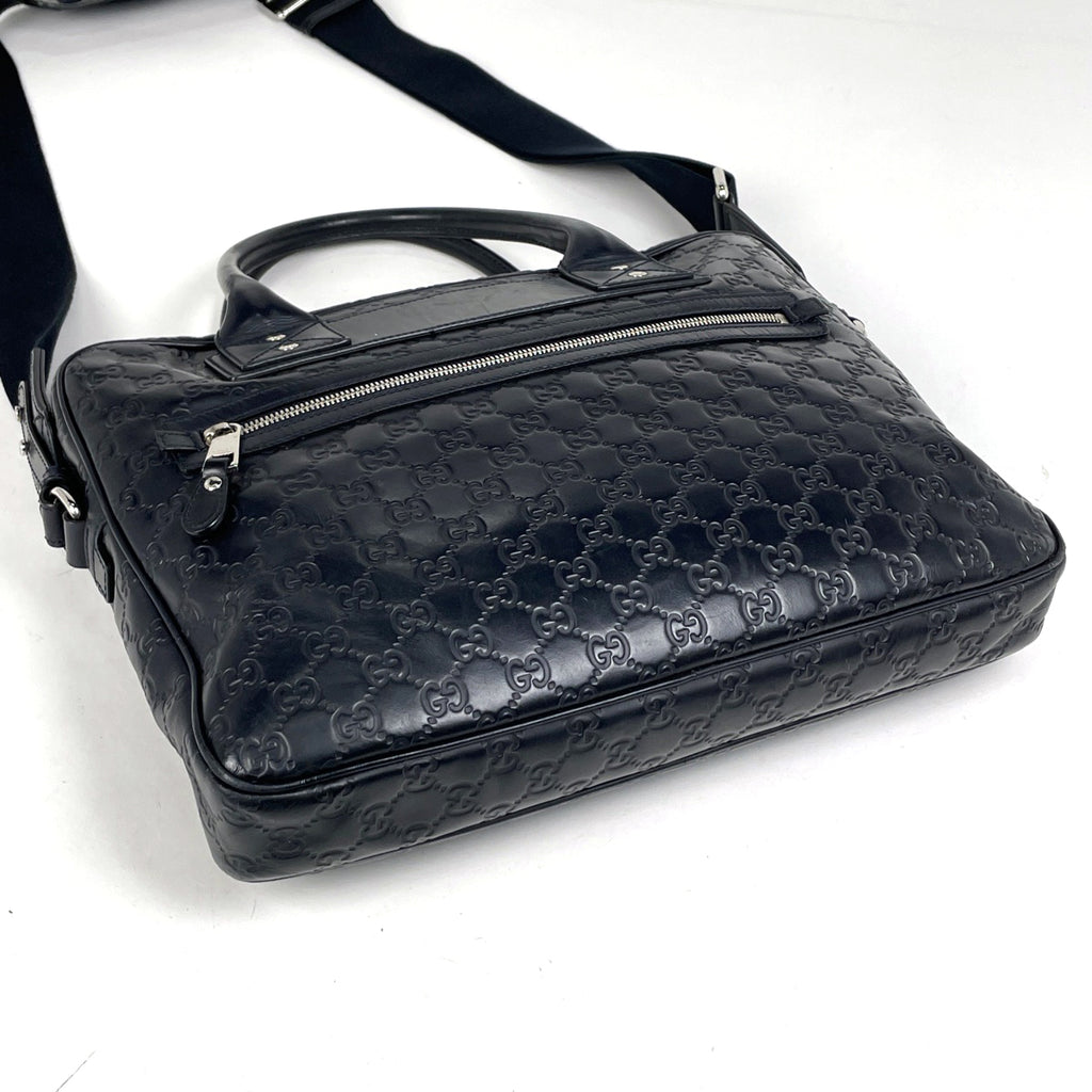 グッチ グッチシマ ビジネスバッグ ロゴ 2WAY ショルダーバッグ ブリーフケース ビジネスバッグ シマレザー ネイビー 328937 メンズ 【中古】brbag