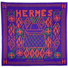 エルメス カレ 90 KELLY EN PERLES 真珠でできているケリー スカーフ シルク ブルー マルチカラー レディース 【中古】brbag