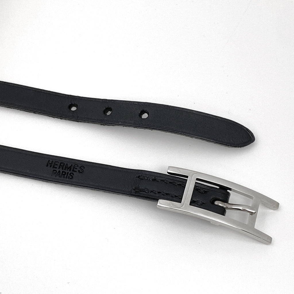 エルメス アピ 3 ブレスレット 腕輪  レザー シルバーメッキ ブラック レディース 【中古】bracc