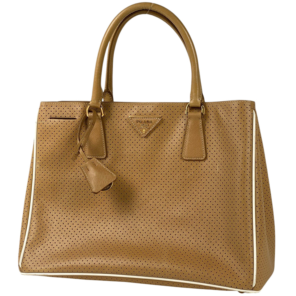 プラダ ロゴプレート ハンドバッグ 手提げ パンチング ハンドバッグ レザー ブラウン BN1875 レディース 【中古】 brbag