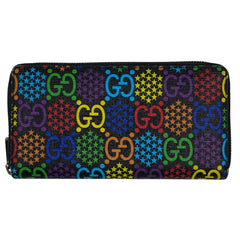 グッチ GG サイケデリック ジップアラウンド ウォレット ラウンドファスナー 長財布 コーティングキャンバス ブラック マルチカラー 601079 レディース 【中古】brbag