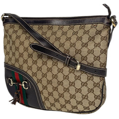 グッチ ホースビット ショルダーバッグ フリンジ タッセル シェリーライン ウェブ ショルダーバッグ GGキャンバス ベージュ ブラウン 232967 レディース 【中古】brbag