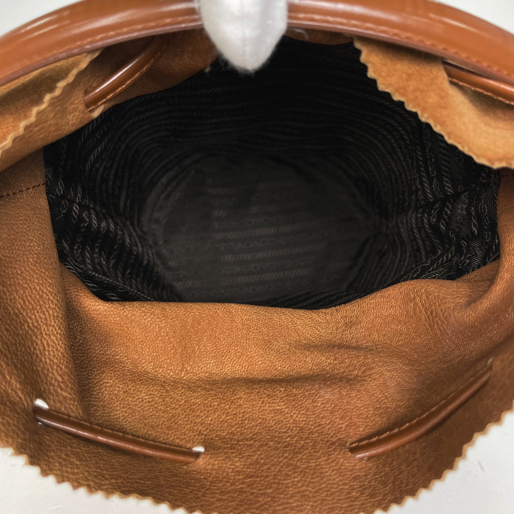 プラダ ロゴ ハンドバッグ 2WAY ショルダーバッグ 巾着型 ハンドバッグ レザー ブラウン レディース 【中古】brbag