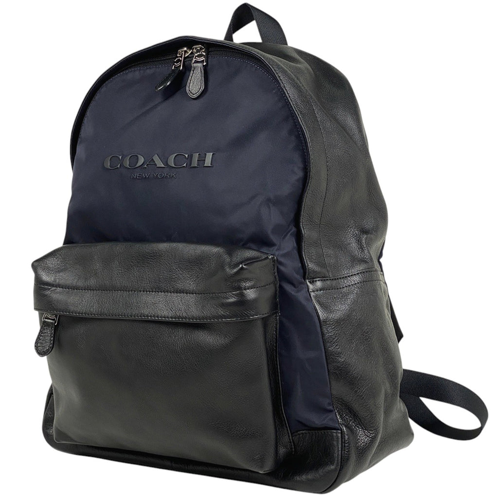 コーチ ロゴ リュックサック バックパック デイパック リュック レザー ブラック ネイビー F71674 メンズ 【中古】brbag