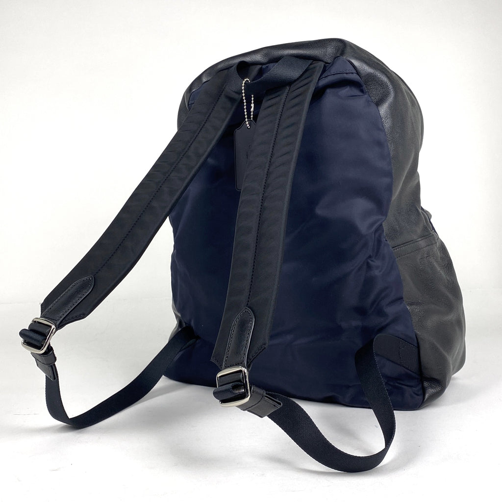 コーチ ロゴ リュックサック バックパック デイパック リュック レザー ブラック ネイビー F71674 メンズ 【中古】brbag