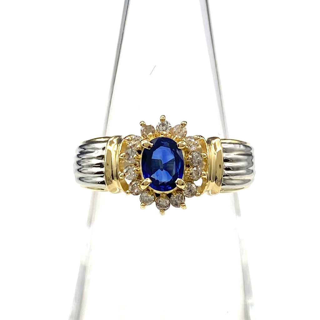 サファイア デザインリング YG イエローゴールド プラチナ 指輪 メレダイヤ ダイヤモンド リング 10.5号 K18 Pt900 サファイア レディース 【中古】nbjwl
