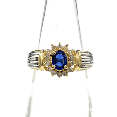 サファイア デザインリング YG イエローゴールド プラチナ 指輪 メレダイヤ ダイヤモンド リング 10.5号 K18 Pt900 サファイア レディース 【中古】nbjwl