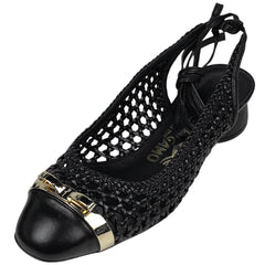 サルヴァトーレフェラガモ ヴァラリボン パンプス アンクルストラップ メッシュ 靴 パンプス レザー ブラック レディース 【中古】brapp