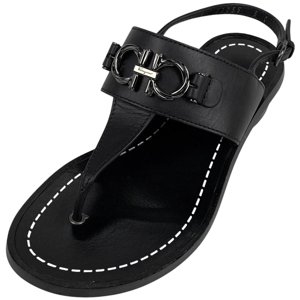 サルヴァトーレフェラガモ ダブルガンチーニ トングサンダル 靴 サンダル レザー ブラック レディース 【中古】brapp