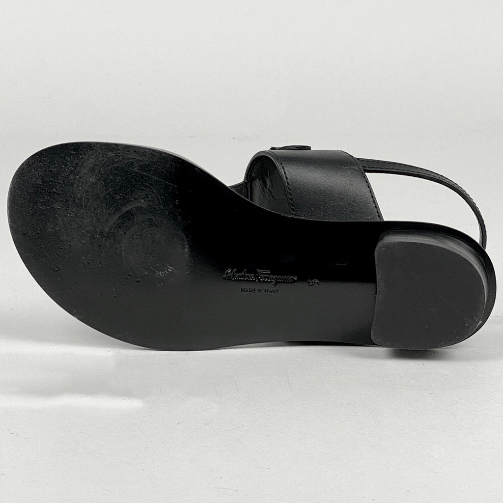 サルヴァトーレフェラガモ ダブルガンチーニ トングサンダル 靴 サンダル レザー ブラック レディース 【中古】brapp