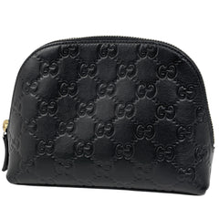 グッチ グッチシマ ポーチ GG柄 シグネチャー 化粧ポーチ シマレザー ブラック 141810 レディース 【中古】brbag