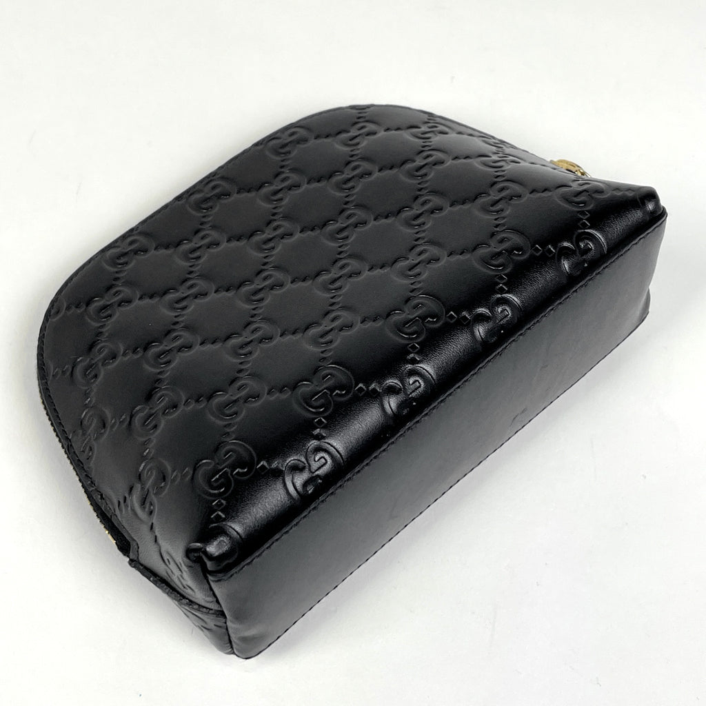 グッチ グッチシマ ポーチ GG柄 シグネチャー 化粧ポーチ シマレザー ブラック 141810 レディース 【中古】brbag