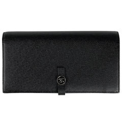 シャネル ココボタン 二つ折り 長財布 ココマーク 長財布 レザー ブラック レディース 【中古】brbag