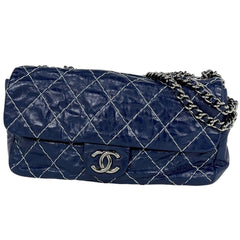 シャネル ココマーク チェーン ショルダーバッグ マトラッセ Wチェーン ショルダーバッグ レザー ネイビー レディース 【中古】brbag