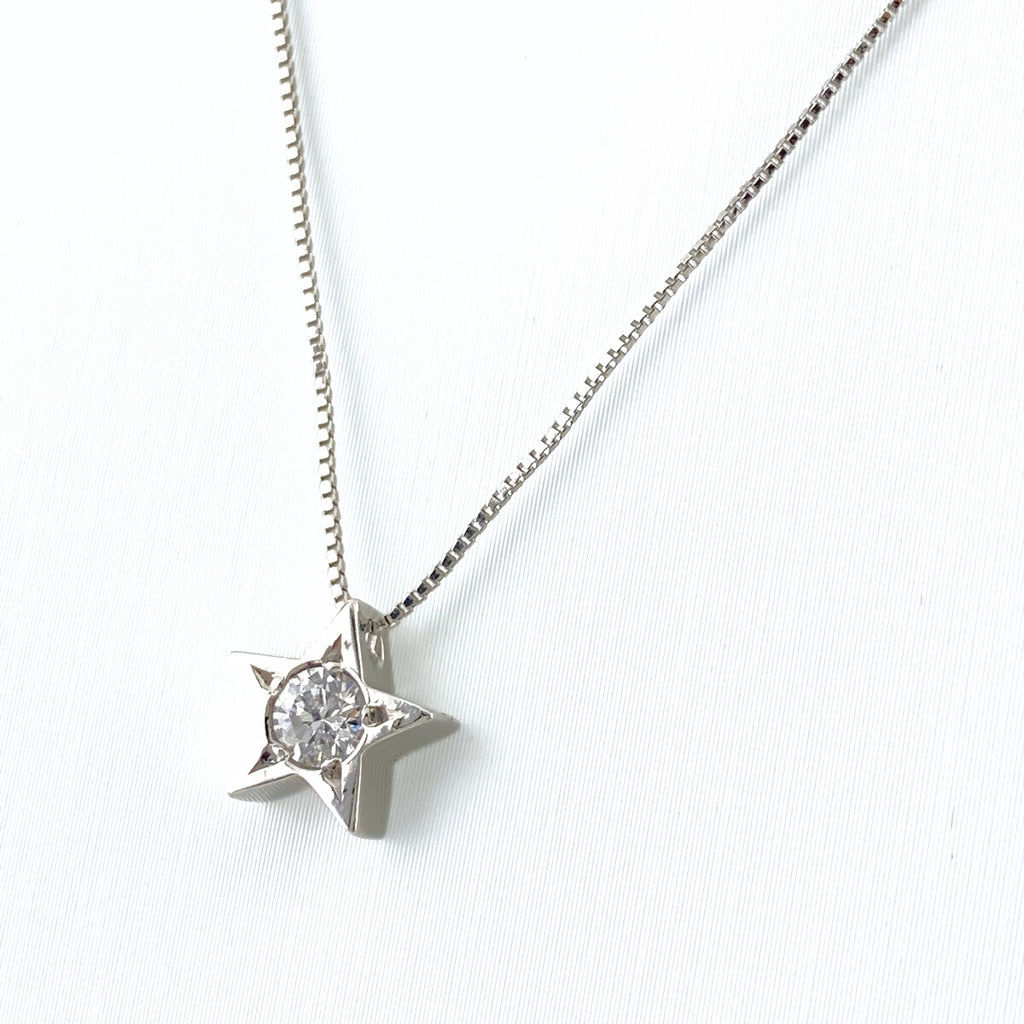 スターモチーフ デザインネックレス プラチナ ペンダント ネックレス Pt900 Pt850 ダイヤモンド レディース 【中古】nbjwl