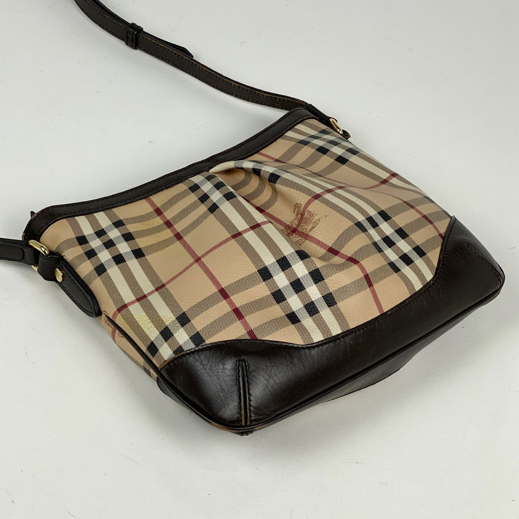 バーバリー ロゴ ショルダーバッグ チェック柄 ノバチェック ショルダーバッグ コーティングキャンバス ベージュ ブラウン レディース 【中古】brbag