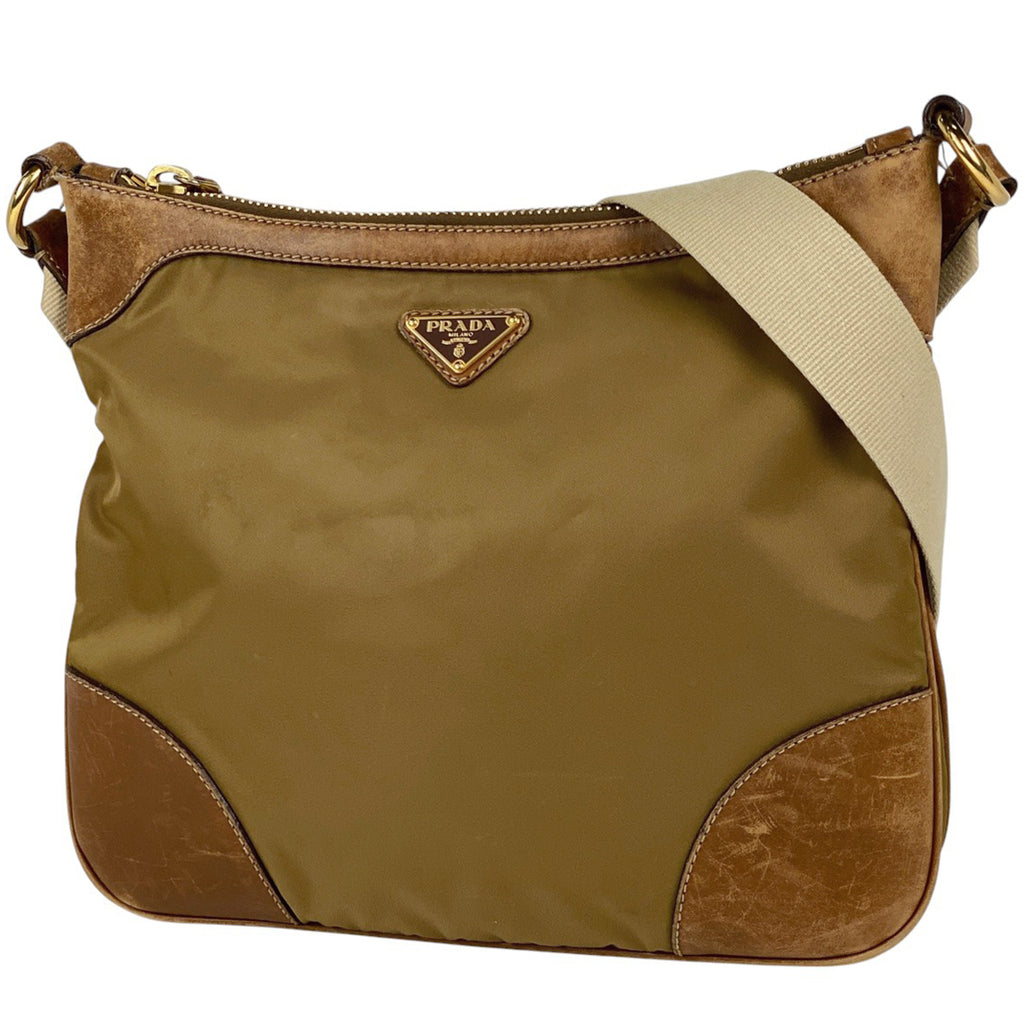 プラダ ロゴプレート ショルダーバッグ 斜め掛け ショルダーバッグ ナイロン ブラウン BT0507 レディース 【中古】brbag