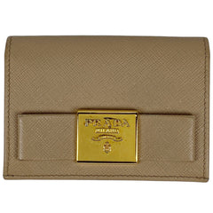 プラダ ロゴ カードケース リボン カード入れ カードケース サフィアーノレザー ベージュ レディース 【中古】brbag