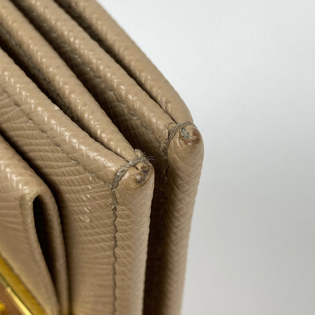 プラダ ロゴ カードケース リボン カード入れ カードケース サフィアーノレザー ベージュ レディース 【中古】brbag