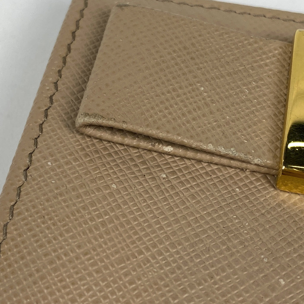 プラダ ロゴ カードケース リボン カード入れ カードケース サフィアーノレザー ベージュ レディース 【中古】brbag