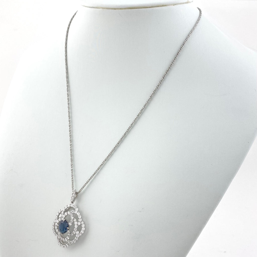 アレキサンドライト デザインネックレス プラチナ メレダイヤ ペンダント ネックレス Pt850 Pt900 ダイヤモンド レディース 【中古】