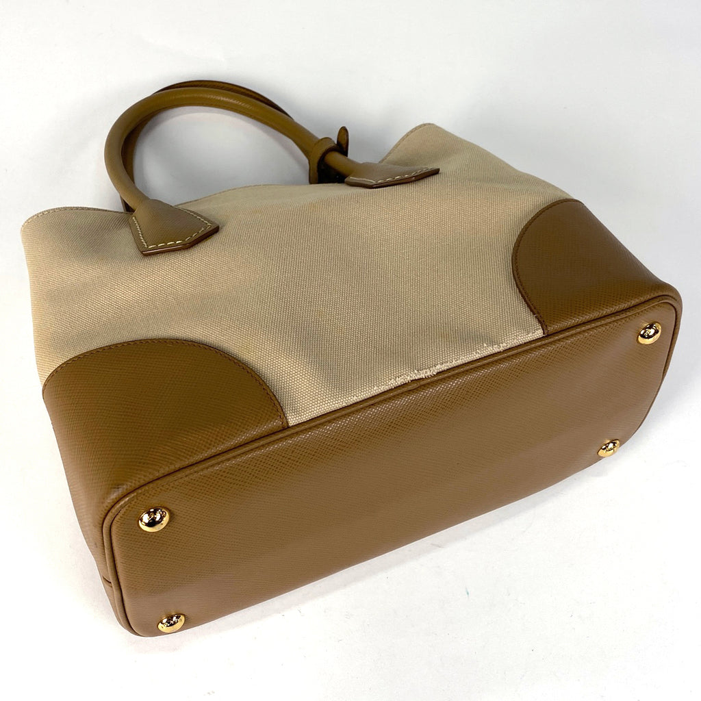 【最終値引き】 プラダ ロゴプレート ハンドバッグ カナパ シティ 2WAY ショルダーバッグ ハンドバッグ キャンバス ベージュ ブラウン BN2887 レディース 【中古】 brbag