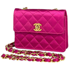 シャネル ココマーク チェーン ショルダーバッグ ミニ マトラッセ ショルダーバッグ サテン ピンク レディース 【中古】brbag