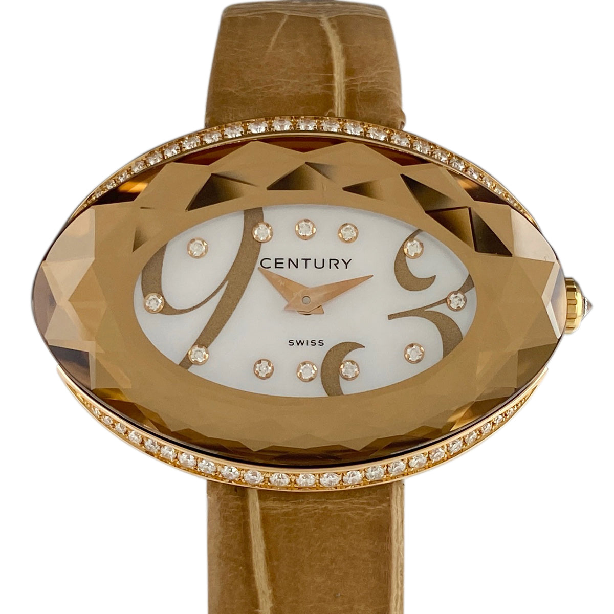 センチュリー タイムジェム 腕時計 PG レザー ダイヤモンド クォーツ ホワイト レディース 【中古】 , ラッピング可