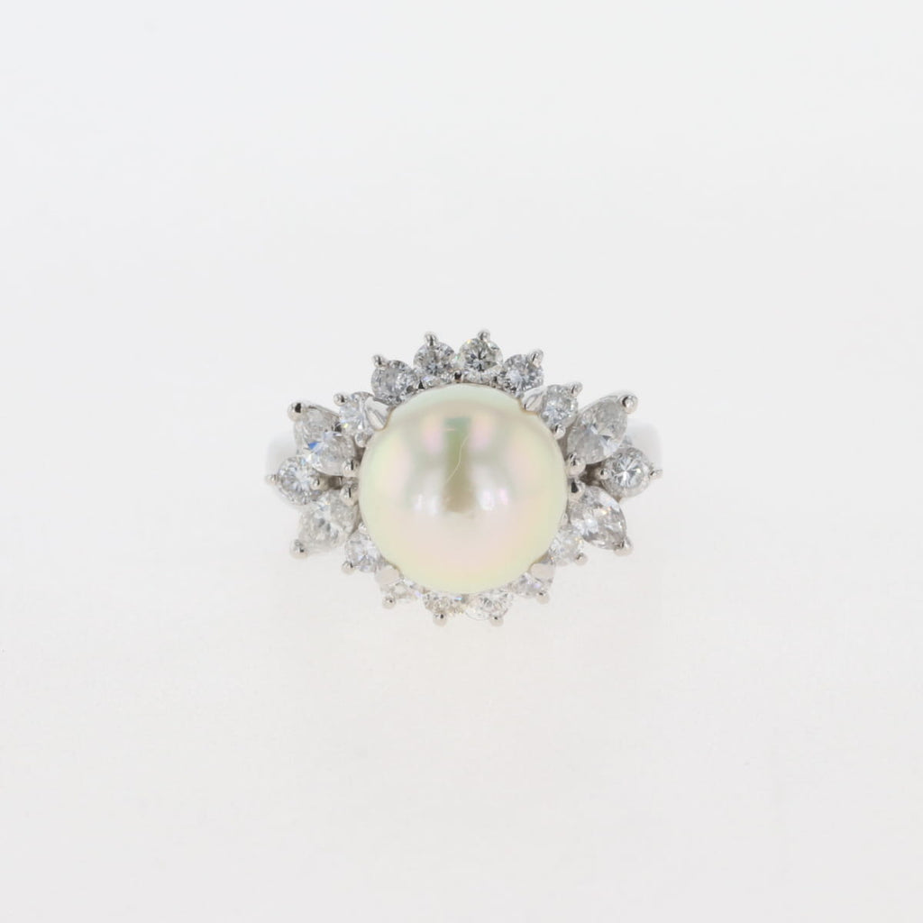 パール デザインリング プラチナ 指輪 メレダイヤ 真珠 リング 8.5号 Pt850 パール ダイヤモンド レディース 【中古】 
 ラッピング可