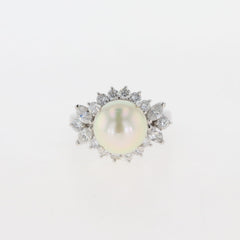 パール デザインリング プラチナ 指輪 メレダイヤ 真珠 リング 8.5号 Pt850 パール ダイヤモンド レディース 【中古】 
 ラッピング可