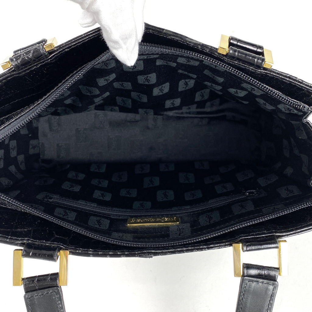 イヴ・サンローラン ロゴ ハンドバッグ 手提げ ステッチ ハンドバッグ レザー ブラック レディース 【中古】