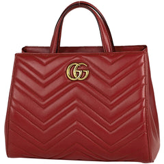 【在庫一掃】グッチ GUCCI GGマーモント ハンドバッグ 2WAY ショルダーバッグ ダブルG ハンドバッグ レザー レッド 448054 レディース 中古