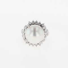 パール デザインリング プラチナ 指輪 メレダイヤ 真珠 リング 11号 Pt900 真珠 ダイヤモンド レディース 【中古】 
 ラッピング可