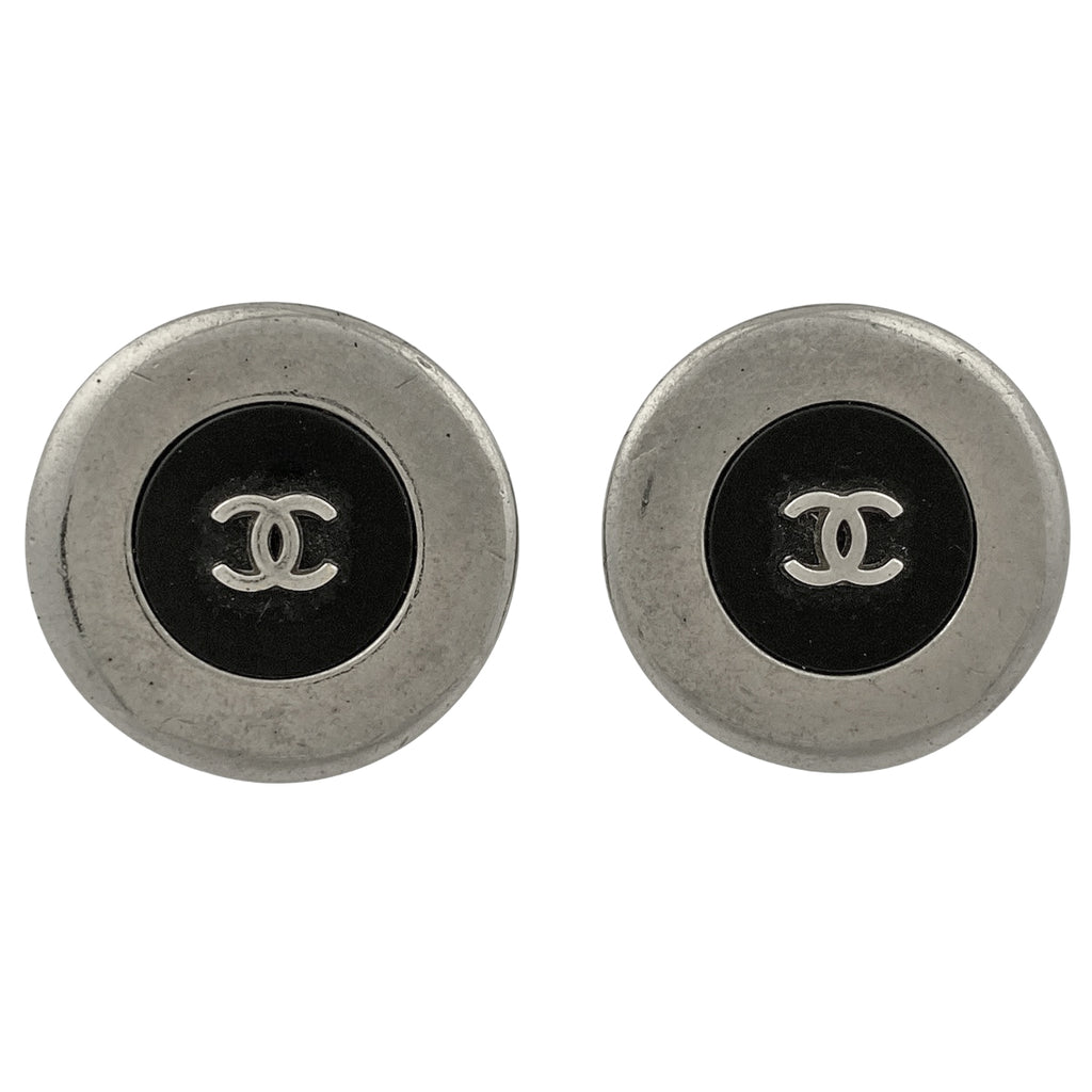 シャネル ココマーク ラウンド イヤリング 丸型 イヤリング シルバーメッキ シルバー ブラック レディース 【中古】bracc