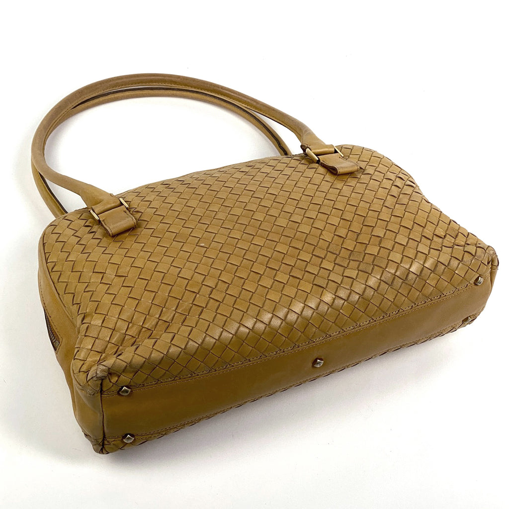 ボッテガヴェネタ イントレチャート ハンドバッグ 編み込み ハンドバッグ レザー ベージュ レディース 【中古】brbag