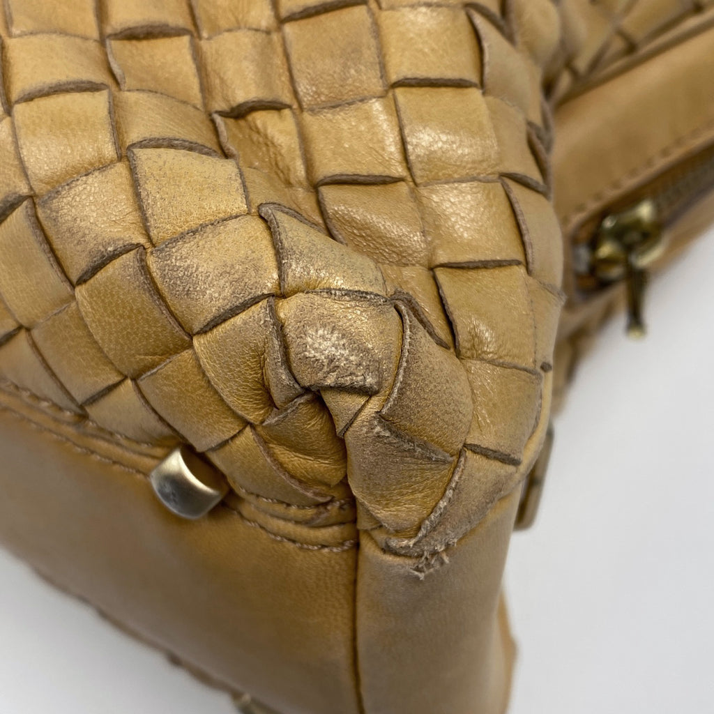 ボッテガヴェネタ イントレチャート ハンドバッグ 編み込み ハンドバッグ レザー ベージュ レディース 【中古】brbag