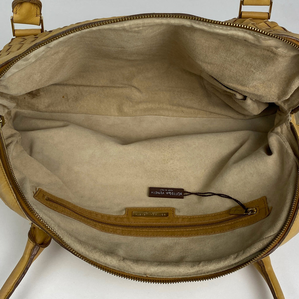 ボッテガヴェネタ イントレチャート ハンドバッグ 編み込み ハンドバッグ レザー ベージュ レディース 【中古】brbag